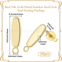 30Pcs 201 Stainless Steel Oval Stud Earring Findings&nbsp;STAS-BBC0010-07