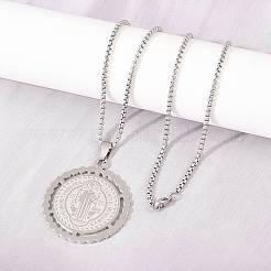 Religion 201 Stainless Steel Saint Benedict Medal Pendant 304 Stainless Steel Box Chain Necklaces&nbsp;SA-H003-04P