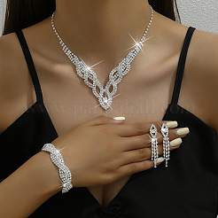 Twist Horse Eye Brass Crystal Rhinestone Chain Necklaces & Tassel Stud Earrings & Bracelets&nbsp;FS-WGBEA29-03