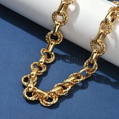 304 Stainless Steel Textured Double Ring Link Chain Necklaces&nbsp;NJEW-S453-02G-B