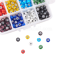 Handmade Evil Eye Lampwork Flat Round Beads Strands&nbsp;LAMP-CJ0001-04