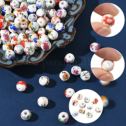 90Pcs 9 Colors Floral Printed Porcelain Beads&nbsp;PORC-SC0001-20