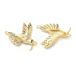 Rack Plating Brass Colorful Cubic Zirconia Bird Connector Charms&nbsp;KK-C084-14G