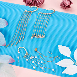 4Pcs Long Chain Tassel Drop Cuff Earrings with Imitation Pearl&nbsp;EJEW-KS0001-04
