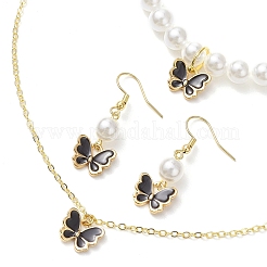 Alloy Enamel Butterfly Charm Necklaces & Dangle Earring & ABS Plastic Imitation Pearl Beads Bracelets Sets&nbsp;SJEW-JS01315-04