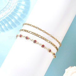 304 Stainless Steel Cable Chains & Evil Eye Lampwork Link Chains Bracelets for Women&nbsp;BJEW-JB12449-03