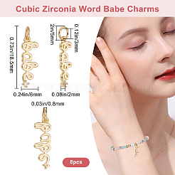 8pcs Brass Micro Pave Clear Cubic Zirconia Pendants&nbsp;ZIRC-BBC0003-07