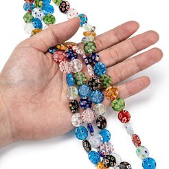 Flat Round Handmade Millefiori Glass Beads Strands&nbsp;LK-R004-63