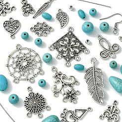 Tibetan Style Chandelier Components and Pendants with Synthetic Turquoise Beads Sets&nbsp;DIY-FS0005-75