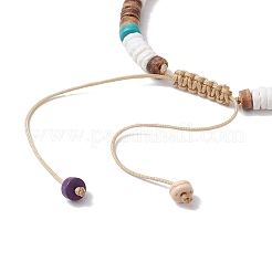 Adjustable Synthetic Turquoise Heishi & Natural Sea Shell & Coconut & Cultured Freshwater Pearl Beaded Braided Bead Bracelets for Women&nbsp;BJEW-JB11543