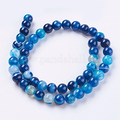Round Dyed Natural Striped Agate/Banded Agate Beads Strands&nbsp;X-G-G582-8mm-10