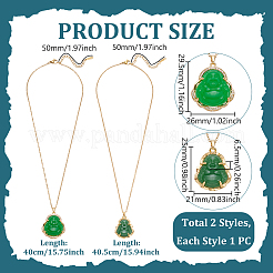 2Pcs 2 Styles Imitation Chalcedony Buddha Pendant Stainless Steel Chain Necklaces&nbsp;NJEW-UN0001-90