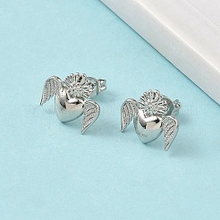 Heart with Wing Brass Stud Earrings&nbsp;EJEW-A145-01P