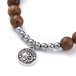 12 Constellation/Zodiac Sign Flat Round Tibetan Style Alloy Charm  Bracelets Sets&nbsp;BJEW-JB05168