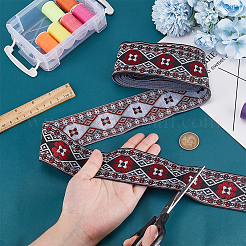 7M Ethnic Style Polyester Rhombus Flower Jacquard Ribbon&nbsp;OCOR-WH0101-05