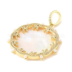 Brass Micro Pave Clear Cubic Zirconia & Natural White Shell Pendants&nbsp;CU-CBA6938-09G-01