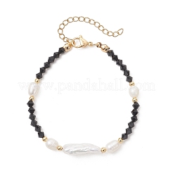 Natural Baroque Keshi Pearl Stick & Bicone Glass Beaded Bracelets for Women&nbsp;BJEW-TA00726