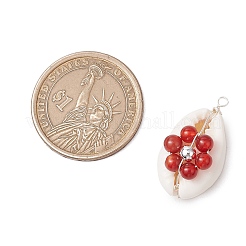 7Pcs 7 Styles Natural Stone Beaded Flower Copper Wire Wrapped Natural Cowrie Shell Pendants&nbsp;PALLOY-JF03440-02