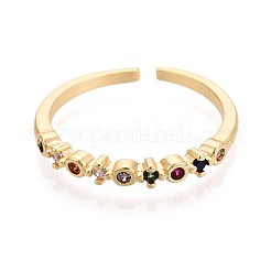 Brass Micro Pave Cubic Zirconia Cuff Rings for Women&nbsp;KK-T071-80G