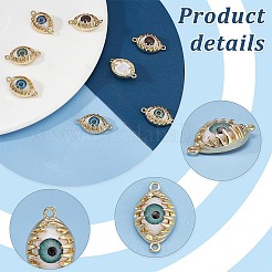 8pcs 4 colors Evil Eye Resin Brass Connector Charms Sets&nbsp;RESI-GA0001-21