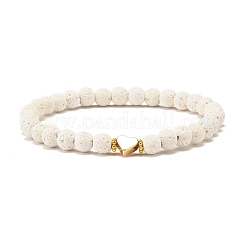 4Pcs 4 Style Natural Quartz Crystal & Lava Rock & Wood Round Beaded Stretch Bracelets Set with Heart&nbsp;BJEW-JB07623