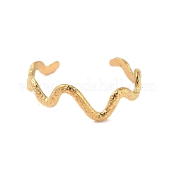 304 Stainless Steel Textured Wavy Open Cuff Bangles for Women&nbsp;BJEW-C065-01G