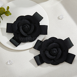 Polyester Art Camelia with Bowknot Brooch Pins&nbsp;JEWB-WH0048-03C