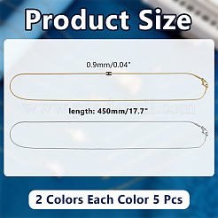 10Pcs 2 Colors 0.9MM 304 Stainless Steel Snake Chain Necklaces&nbsp;STAS-AR0002-64