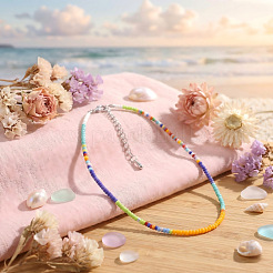 Boho Glass Seed Beaded Necklaces with 304 Stainless Steel End Chains&nbsp;HZ6121-2
