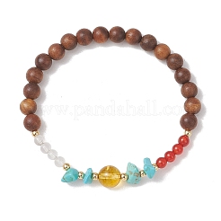Wood & Natural Quartz Crystal & Carnelian & Synthetic Turquoise Beaded Stretch Bracelets for Women&nbsp;BJEW-TA00730