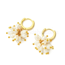 Natural Freshwater Pearl & Brass Cubic Zirconia Dangle Hoop Earrings&nbsp;EJEW-JE07260