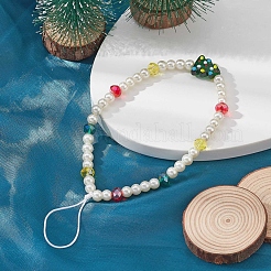 Christmas Glass Pearl Beaded Mobile Straps&nbsp;HJEW-TA00008