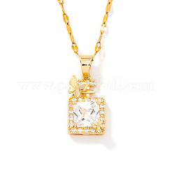 Elegant Shiny Brass Pave Clear Cubic Zirconia Butterfly Perfume Bottle Pendant Necklaces for Women&nbsp;WV1261-2