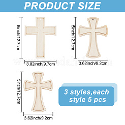 15Pcs 3 Styles Unfinished Wood Cross Pendants&nbsp;WOOD-AR0001-31