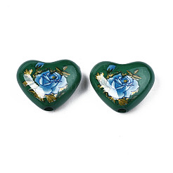 Flower Printed Opaque Acrylic Heart Beads&nbsp;SACR-S305-28-N02
