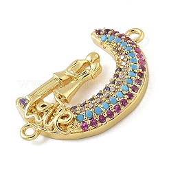 Rack Plating Brass Micro Pave Colorful Cubic Zirconia Moon with Couple Connector Charms&nbsp;KK-A234-083G