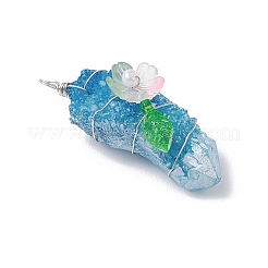 Electroplated Raw Natural Quartz Crystal Teardrop Copper Wire Wrapped Pendants&nbsp;PALLOY-JF03842-02