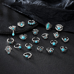 20Pcs Bohemian Style Alloy with Resin Cuff Rings&nbsp;FS-WG5AD72-01