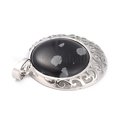 Natural Snowflake Obsidian Pendants with Hollow Platinum Brass Findings&nbsp;G-P448-A11-P