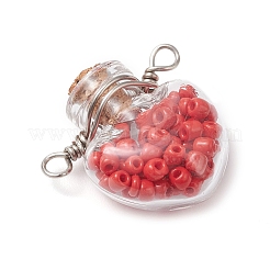 7Pcs 7 Colors Glass Bottle with Round Seed Beads Inside Connector Charms&nbsp;PALLOY-JF04511-01