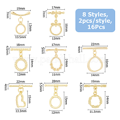16Pcs 8 Styles Rack Plating Eco-Friendly Brass Toggle Clasps&nbsp;KK-HS0001-41