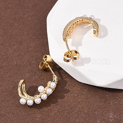 Brass Micro Pave Clear Cubic Zirconia C-Shaped Stud Earringss&nbsp;EJEW-A152-02G