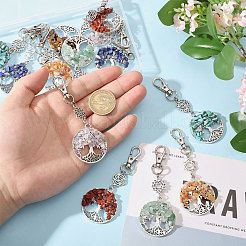 14Pcs 7 Styles Chakra Natural & Synthetic Gemstone Chips Beads & Alloy Tree of Life Pendant Decorations&nbsp;HJEW-FH00150