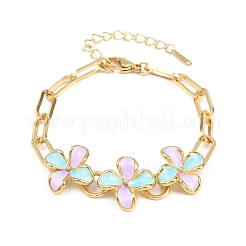 304 Stainless Steel Enamel Flower Link Bracelets for Women&nbsp;BJEW-Z160-02G-01