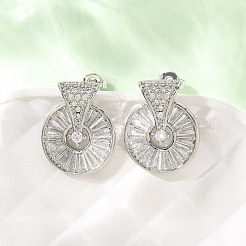 Flat Round Brass Micro Pave Clear Cubic Zirconia Stud Earrings&nbsp;EJEW-D351-11P