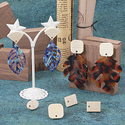 40Pcs 10 Styles Fan & Rectangle & Flat Round & Oval Ash Wood Stud Earring Findings&nbsp;EJEW-TA0001-18