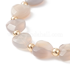 Natural Grey Agate Heart Beaded Bracelet&nbsp;BJEW-JB08697-04