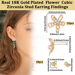 5 Pairs Brass Micro Pave Cubic Zirconia Stud Earring Findings&nbsp;KK-BBC0020-85