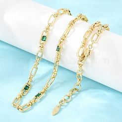 5MM Brass Pave Cubic Zirconia Oval Link Chain Necklaces&nbsp;NJEW-D324-01G-07