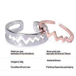 Heart Beat Rings for Couples Brass Adjustable Open Cuff Rings Set for Lovers Best Friends Matching Promise Rings Engagement Wedding Rings Valentines Day Gifts&nbsp;JR957A